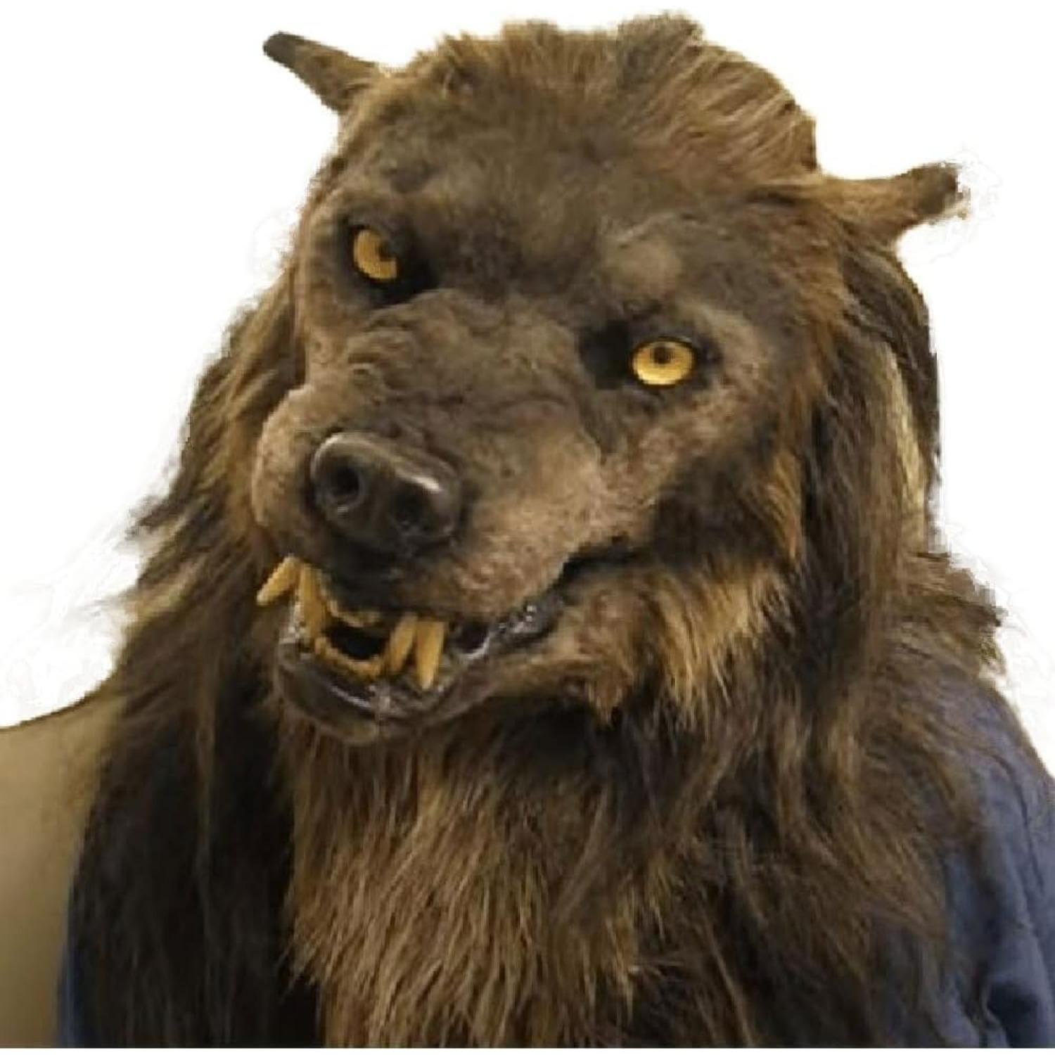 Halloween horror latex plush animal head mask dance party simulation head mask werewolf fox lion prop Black Wolf