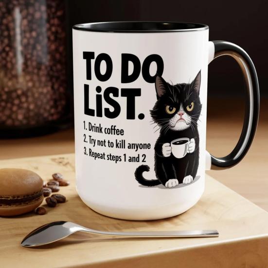 Cat To-Do List Coffee Mug Ceramic Tea Cup with Humorous Checklist