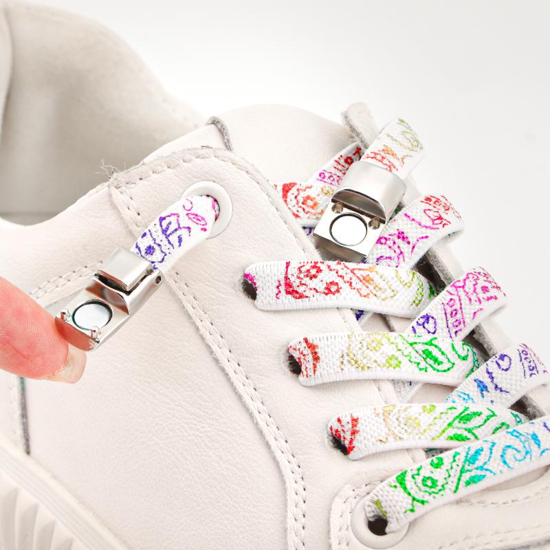 1 Pair Flat Shoe Laces Magnetic Metal Lock Elastic Shoelaces Colour Precision Compilation Lazy Shoelace For Sneakers Shoestring