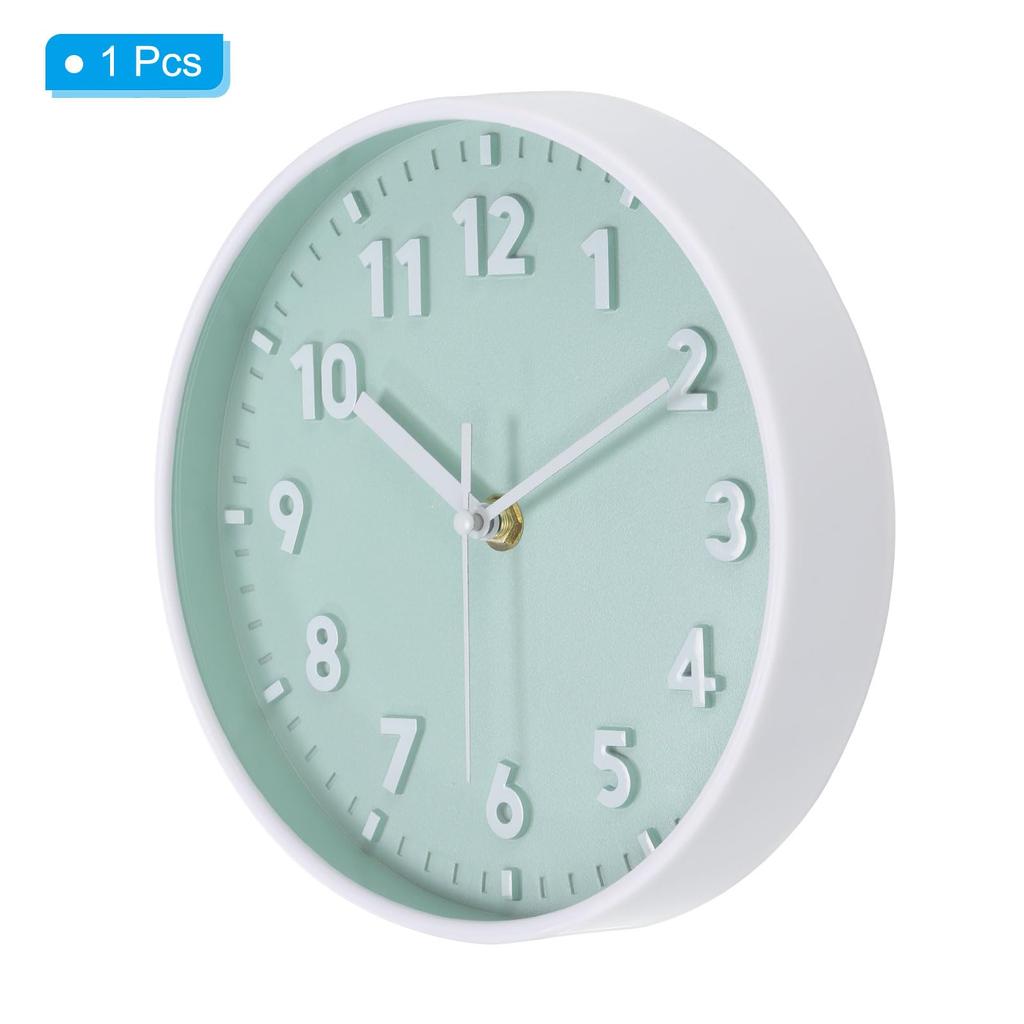 PATIKIL 20 Cm Wall Clock, 3D Numbers, Quartz Movement, Silent, No Tick-Clack, Round Wall Clock, for Office and Bedroom Decoration, Light Green