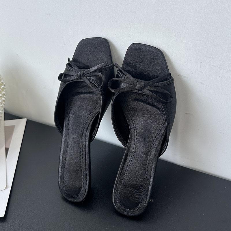 

Fashion Women Low Heel Slides Slippers Shoes Spring Summer Fashion Butterfly-Knot Ladies Heeled Slippers Sandals Shoes Female Pumps 35 чёрный