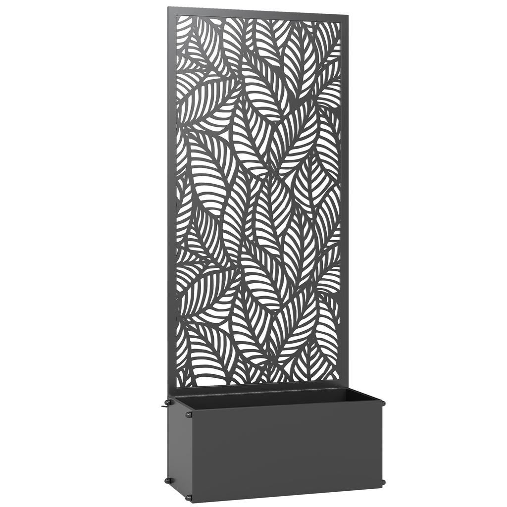 Planter with Trellis, Flower Box, Privacy Screen, Metal, 45 x 21.5 x 110 cm, Black
