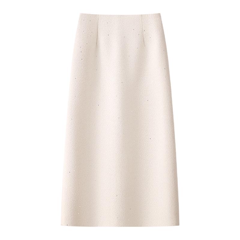 Women's Gray Wool High-Waist Bodycon Midi Skirt - Autumn/Winter 2024 A-Line Design