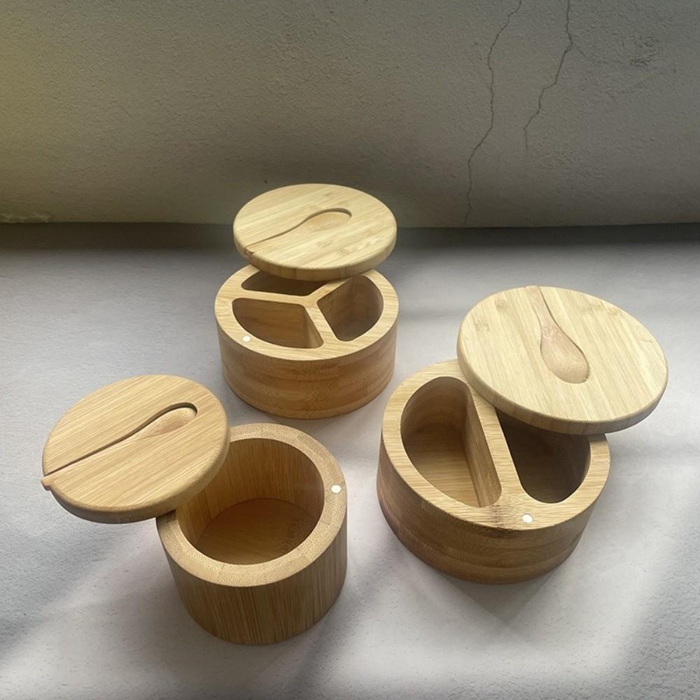 Multifunctional Bamboo Condiment Container 3-Compartment Seasoning Tank Condiment Display