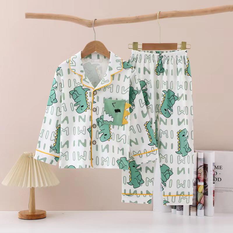 New Pure Cotton Children's Cardigan Pajama Set - Short Sleeve, Loose Fit for Boys & Girls