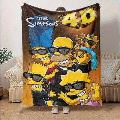 The Simpsons Çizgi Film Battaniye, Kısa Peluş Sevimli Sıcak Battaniye, Oturma Odası Ev Dekorasyonu Kanepe Dört Mevsim Seyahat