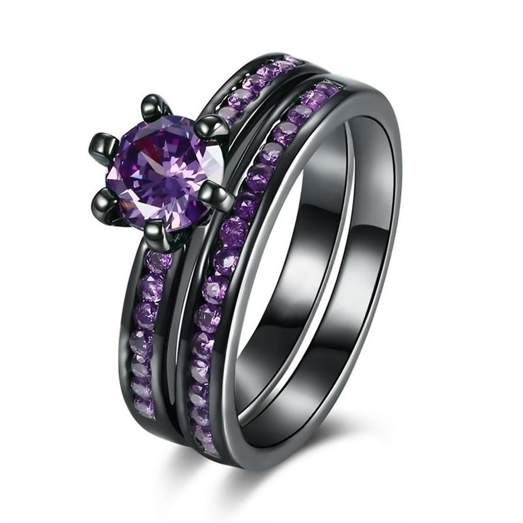 Fashion Couple Rings For Women Purple Rhinestones Zircon Rings Set Simple Titanium Steel Men Ring Wedding Party Jewelry Gifts