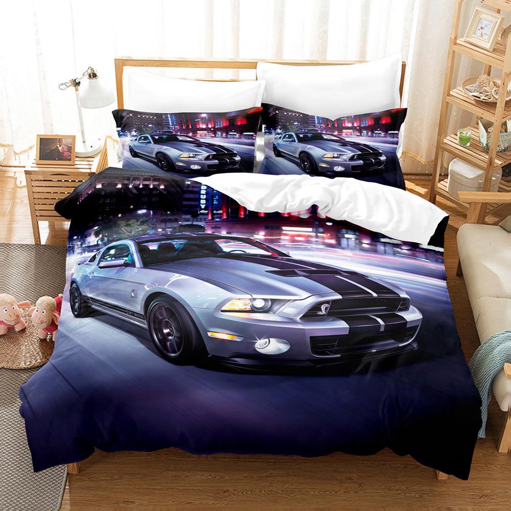 Bed Three-Piece Set Cool Sports Car Racing Series Polished Cloth Home Textile Quilt Cover Pillowcase Bed Sheet Bedding