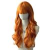 Orange Long Curly Wig with Bangs - Wavy Synthetic Hair, Full Coverage