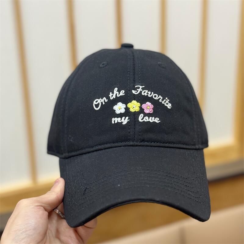 Spring And Summer Cartoon Flower Embroidery Cap Sunscreen Sunshade Soft Top Cute Face Small Baseball Cap Female