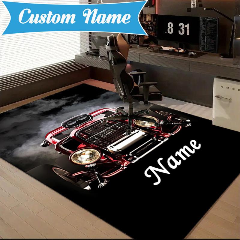 Custom Name School Bus Adventure Rug Game Carpet, Floor Mat for Bedroom Living Room Entryway Rug, Home Decor Idea Gift for Christmas birthday