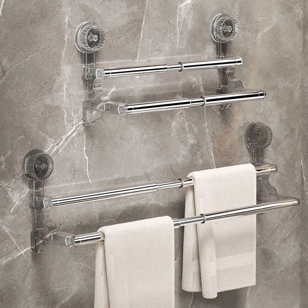 1Pcs 36-120cm Wall Towel Rack Double Layer Rod Kitchen Bathroom Shelf Self-adhesive Storage Rack