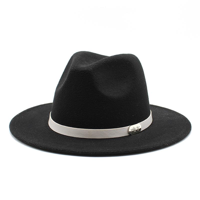 Top Hat British Classic Jazz Hat Wool Hat Big Eave Hat Versatile Flat Edge Hat Felt Hat