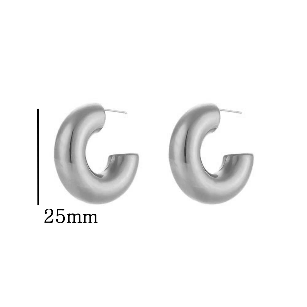 3 Sizes Exaggerated Chunky C Shape Stainless Steel Hoop Earrings for Women Glossy Thick Circle Polished Ear Jewelry
