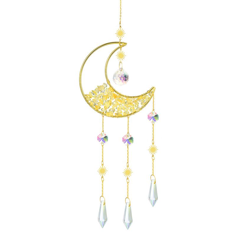 Moon Suncatcher Crystal Wind Chime Gold Moon Metal Hanging Pendant Diamond Rainbow Sun Catcher Window Car Hanging Garden Decor