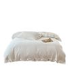 Retro Japanese Style Washable Cotton Bedding Set - Plain Stripe, Button Design, 3-Piece