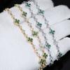NUOYA Fashion Jewelry Green Four-Leaf Clover Chain Bracelet Flower Design Setting Bling Zircon Fine Chain Bracelet for Women