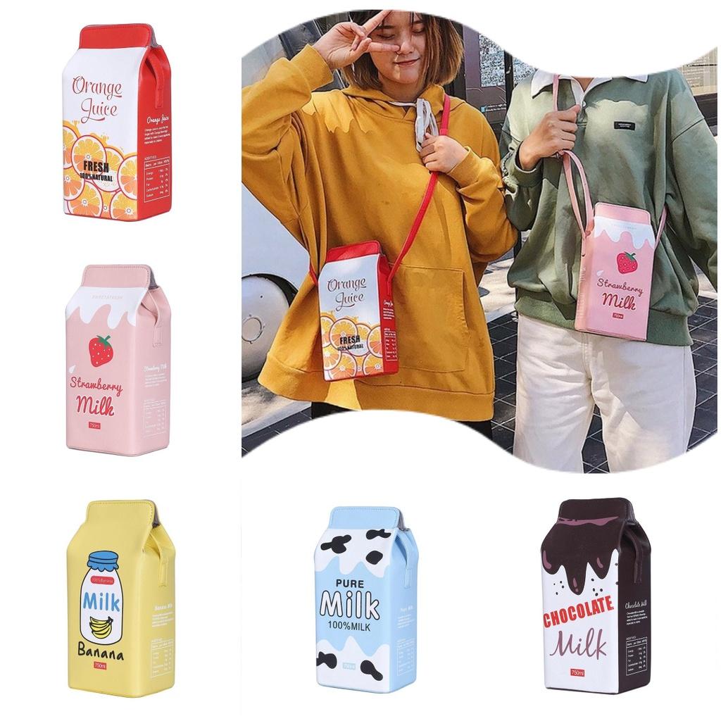 2020 Sommer Neu Fruchtmuster Pu Mini Umhängetasche Niedliche Cartoon Erdbeere Banane Milch Schultertasche Erdbeere Orange Schokolade Banane Milch)