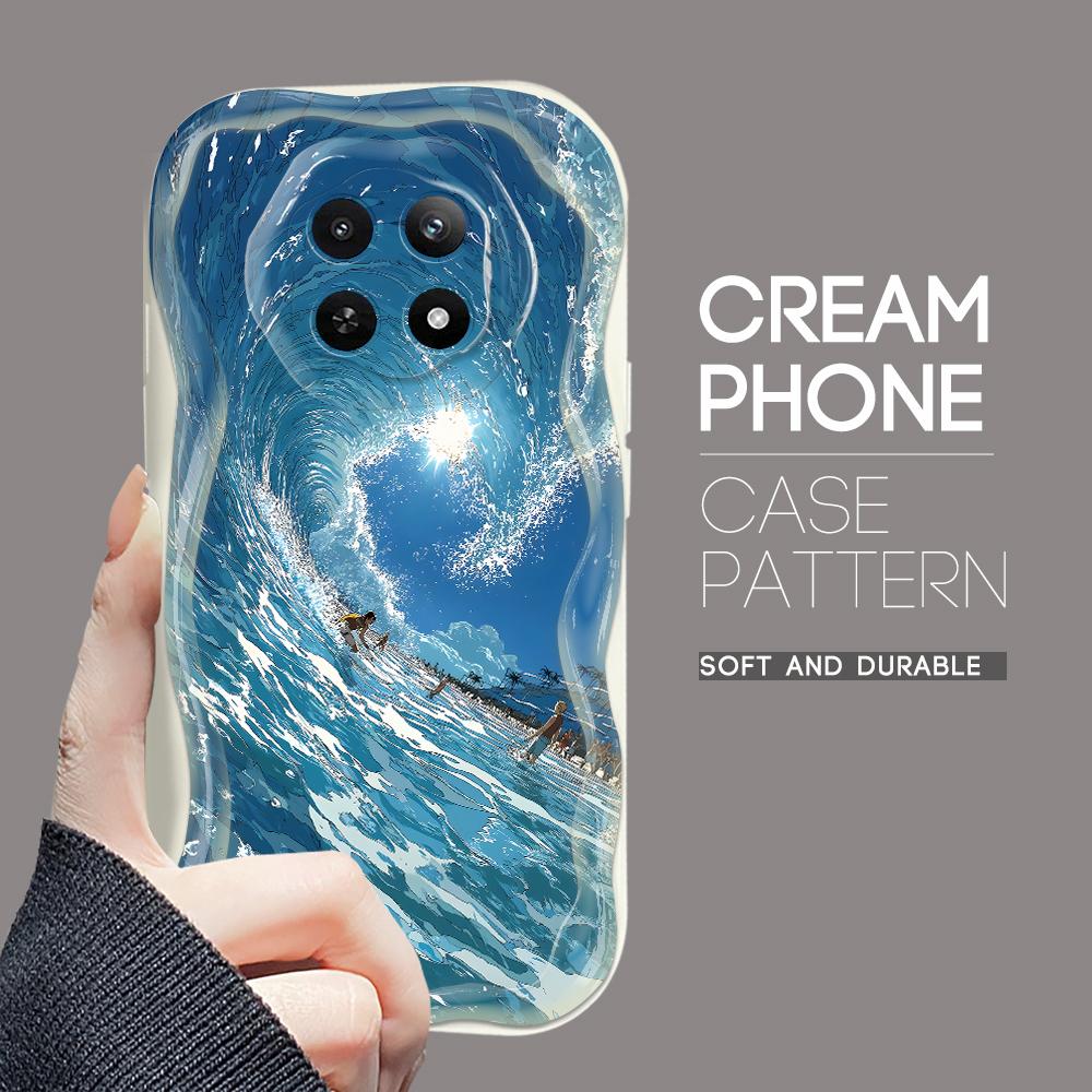Cartoon Pattern Cream Texture Casing Wavy Edge Soft Silicone Cover Phone Case for OPPO Reno Realme OnePlus Vivo