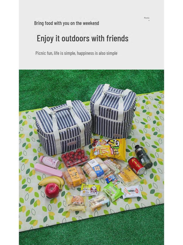 Striped Portable Large-Capacity Insulated Picnic Bag and Cooler