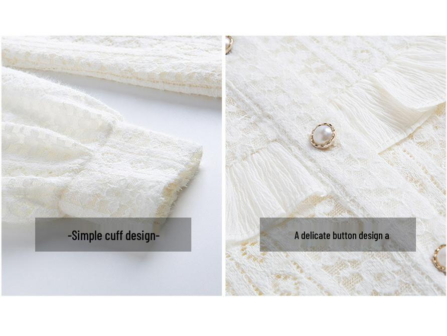 Women's Long Sleeve Stand Collar Lace Shirt with Velvet Inner Layer