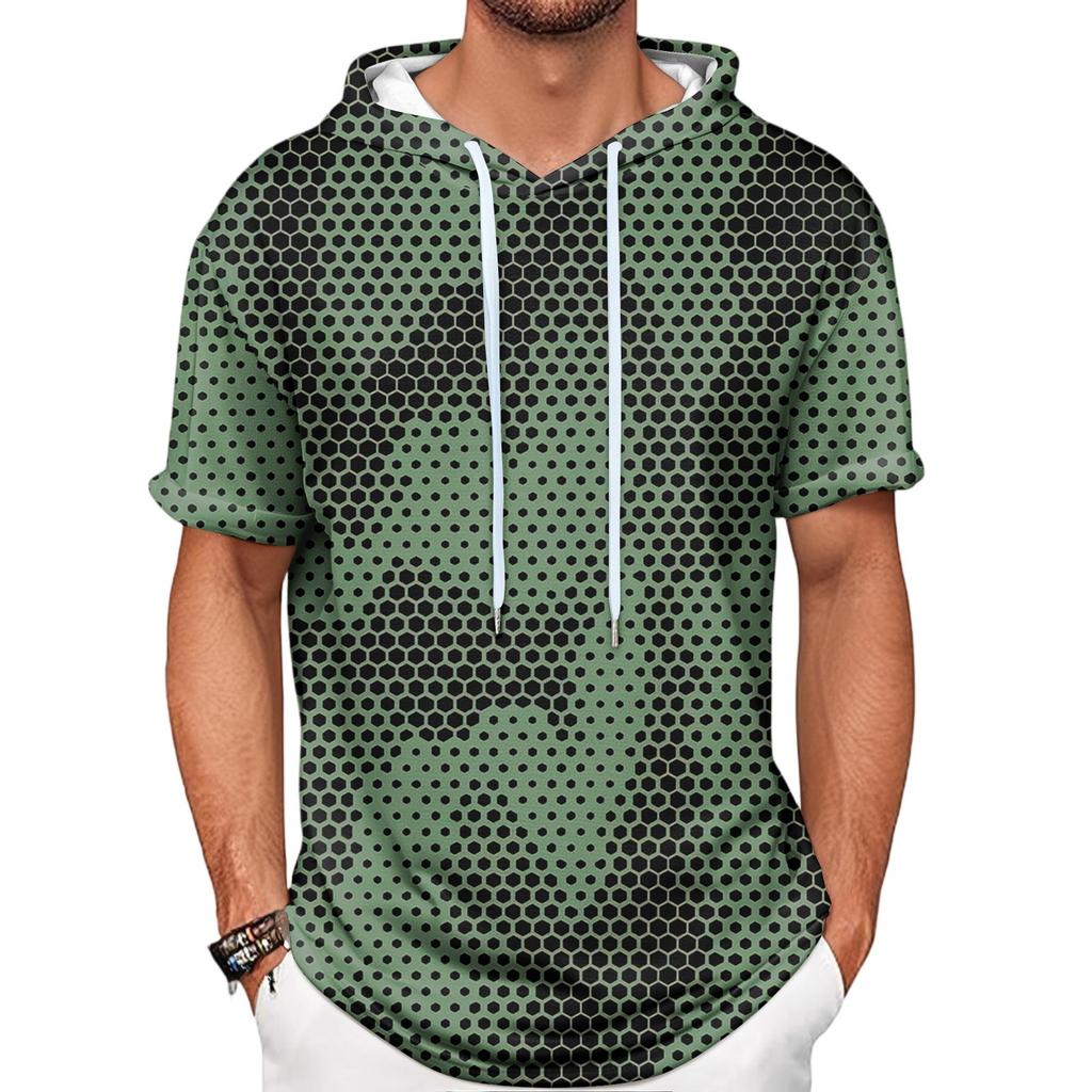 Gradient Print Men's Shirt Hooded Short-sleeved Hooded Spring And Summer Casual Daily Wear