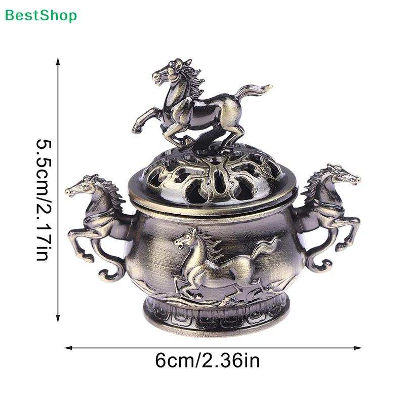 Retro Bronze Horse Embossed Incense Burner, Decorative Alloy Censer with Lid for Stick, Cone & Coil Incense