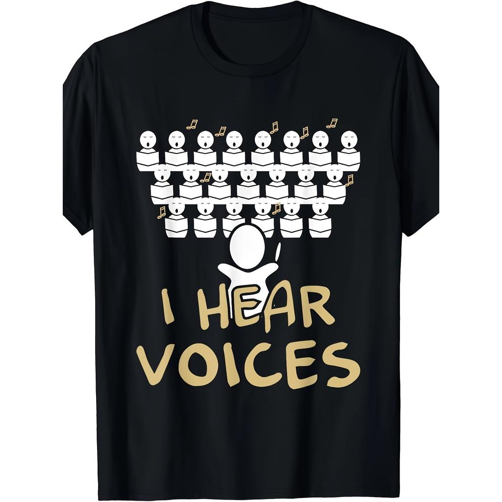 Funny I Hear Voices Choir Graphic Tee Short Sleeve Cotton Casual TShirt for Music Lovers