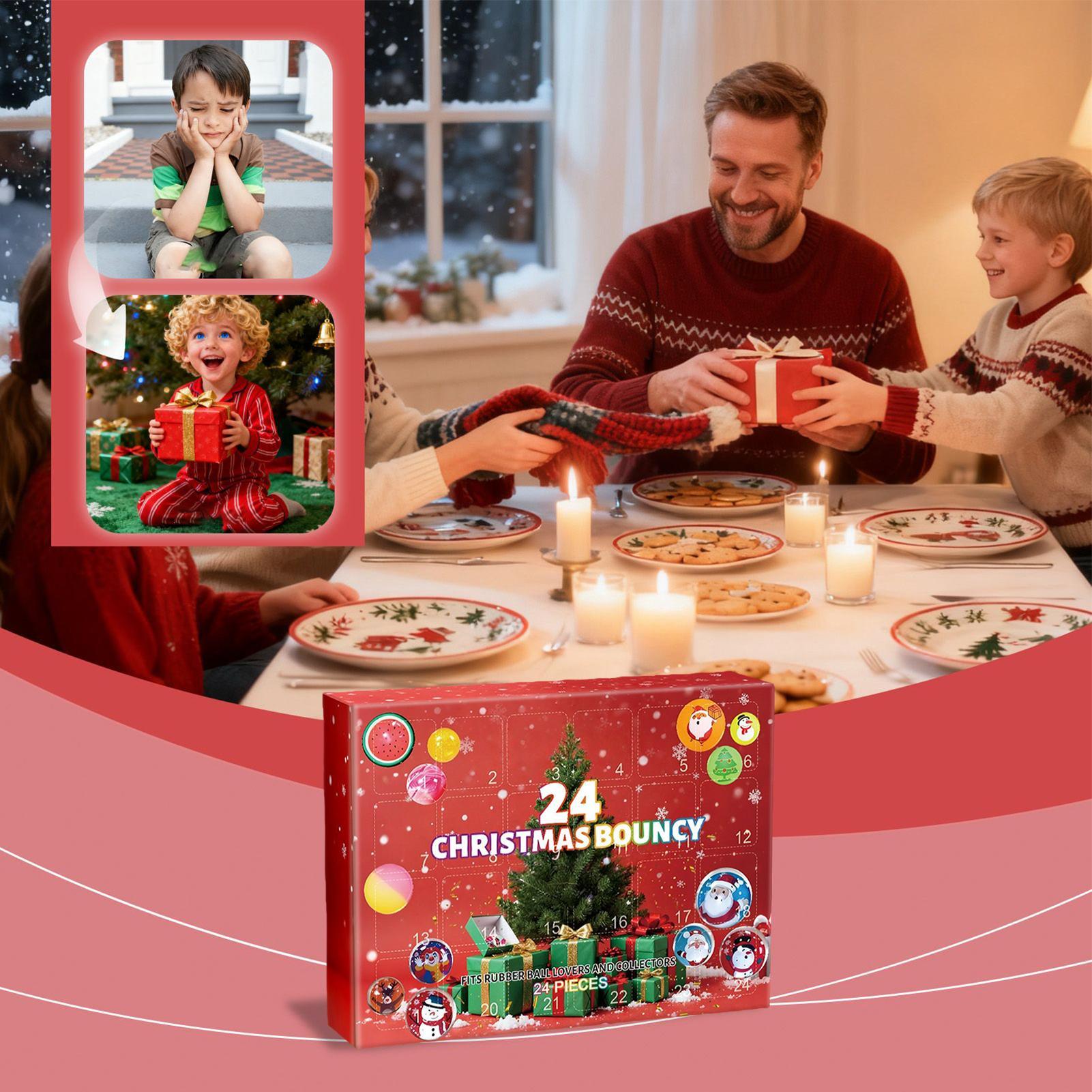 

2025 Christmas Advent Bouncy Balls Calendar Kids Ball Toys 24 Days Holiday Countdown Calendar For Stress Relief Boys Girls Home 21x16x5cm