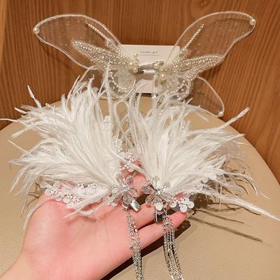 1 pár super vílích peříčkových sponek do vlasů, pokročilý smysl, křišťálová květina, dlouhé třásně, foto show šaty, vlasové doplňky