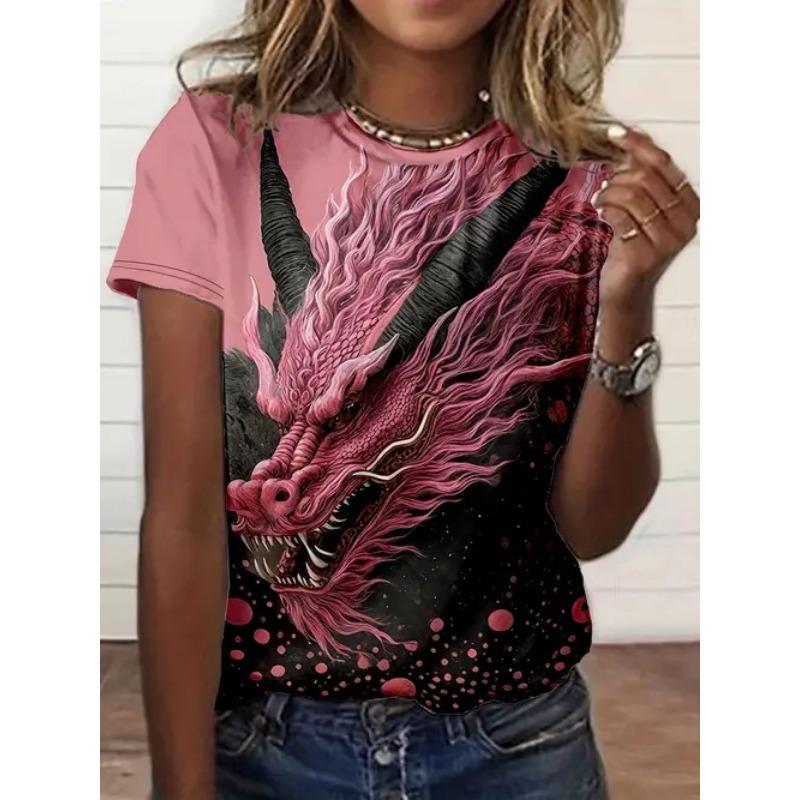Summer Round Neck 3D Animal Print Top Fashionable Casual Short Sleeved Women's T-shirts