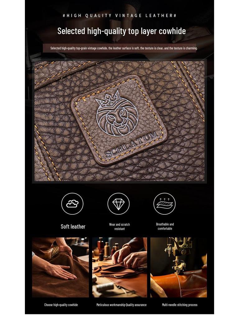 Lion Leiden Vintage Genuine Cowhide Leather Crossbody Shoulder Bag for Men