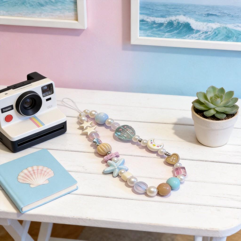 Summer Mint Dot Shell Moon Phone Lanyard With Pvc Cord For Men Women