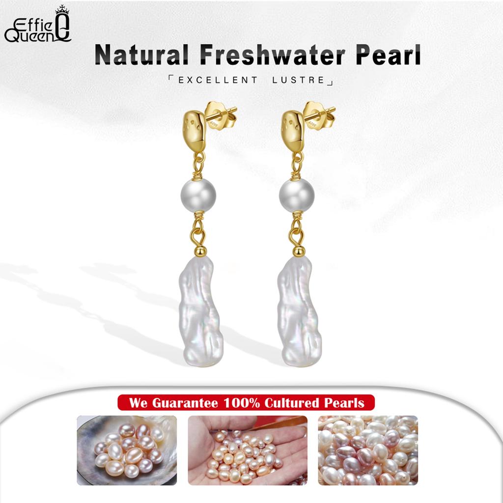 Effie Queen 925 Pure Silver 14k Gold Baroque Shaped Zirconia Drop Earrings Timeless Jewelry for Women Banquet Party Gift GPE18