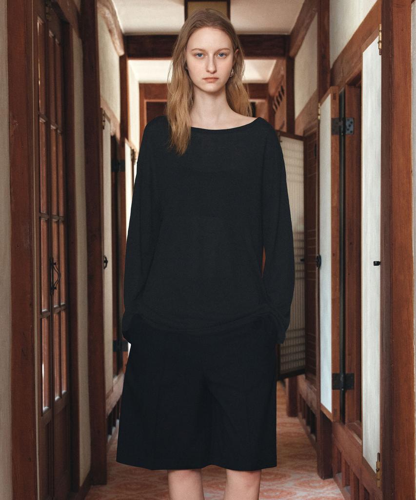 Siyajyu Sikn2194 Loose Fit Natural Boat Neck Knit_Black