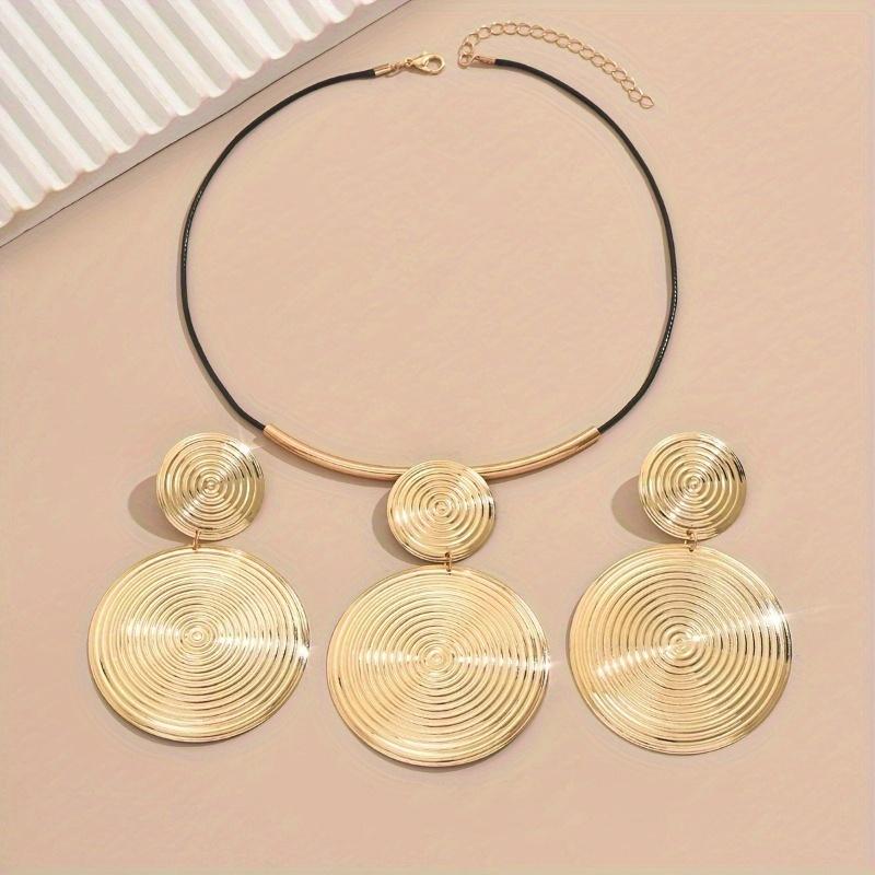 Fashionable Hip-hop Round Pendant Necklace Earrings Women's Suit Minimalist Exaggerated Party Zircon Gift Accessories