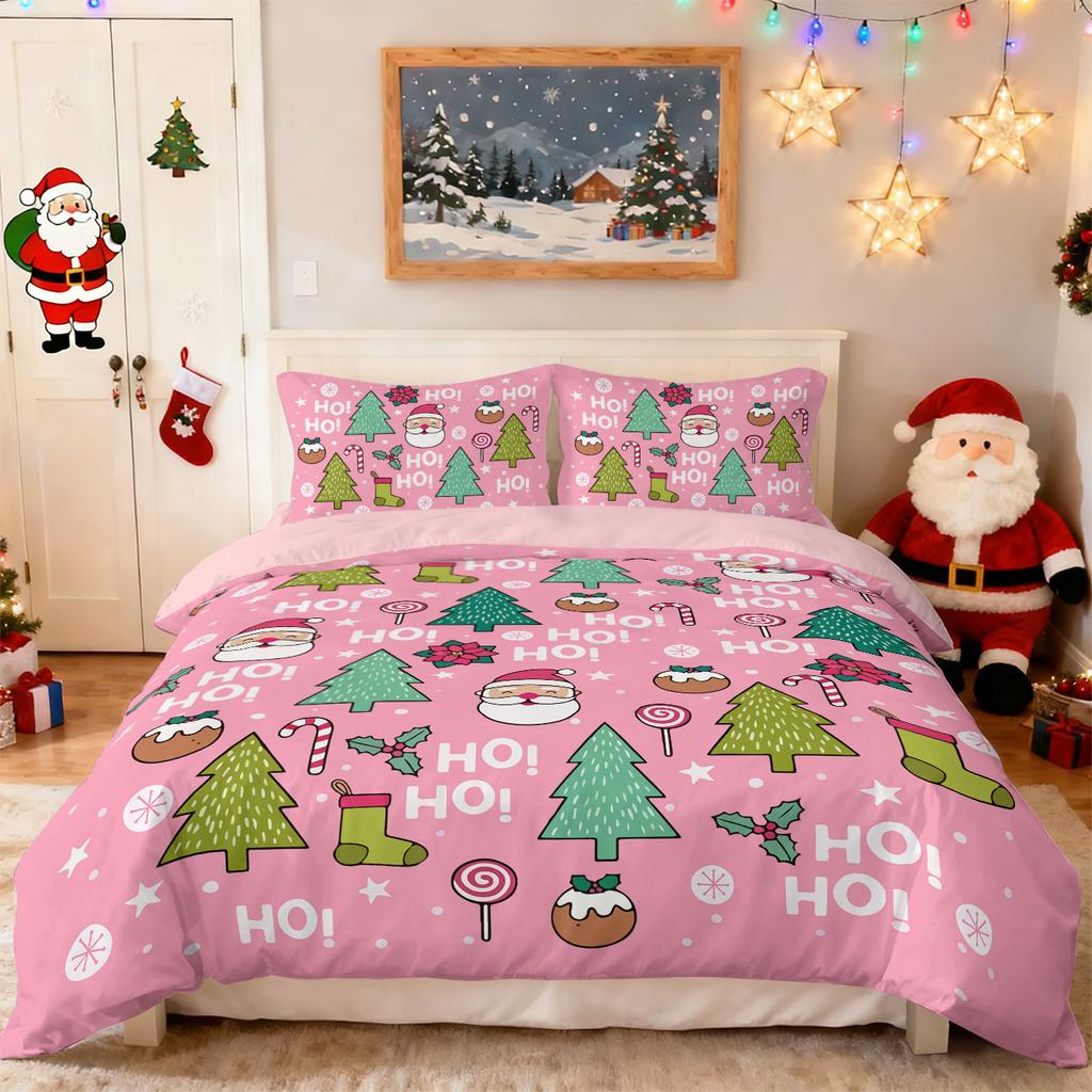 3PCS Merry Christmas Cartoon Printed Chipless Bedding Set Dormitory Bedroom Multiple Sizes Holiday Decoration Machine Washable