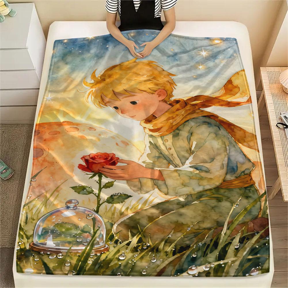 1PC Little Prince Rose Blanket, High quality Comfortable for All Seasons, Home Decor, Warmth and Comfort