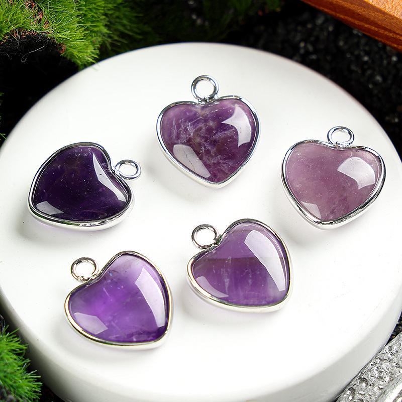 Heart-Shaped 15x19mm Natural Amethyst Agate Jade Bezel Pendant for DIY Jewelry Making