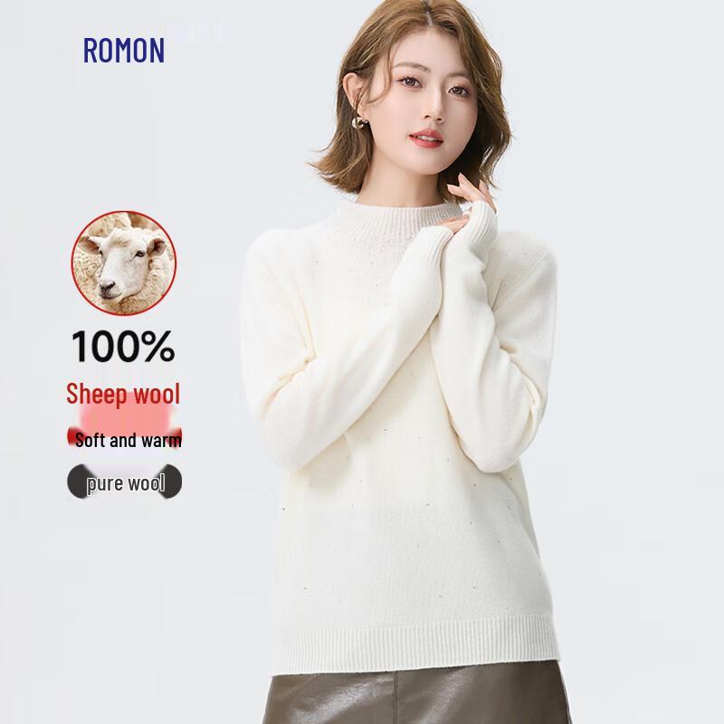 Luomeng Women's 100% Lambswool Mock Neck Sweater
