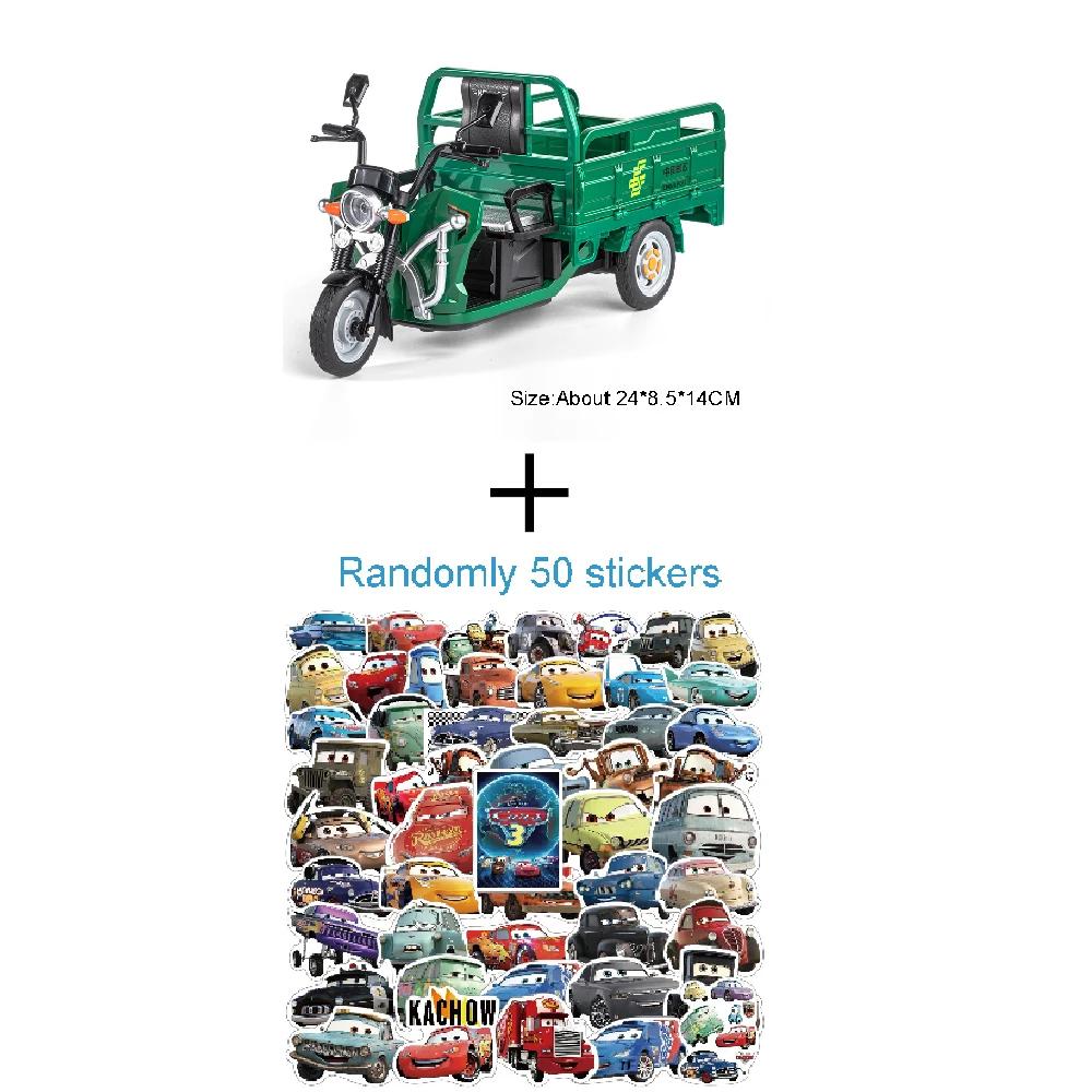 1:12 Tricycle Model Car Toy Metal Diecast Sound Light Pull Back Express Delivery Transport Vehicle Models Gifts for Boys Kids