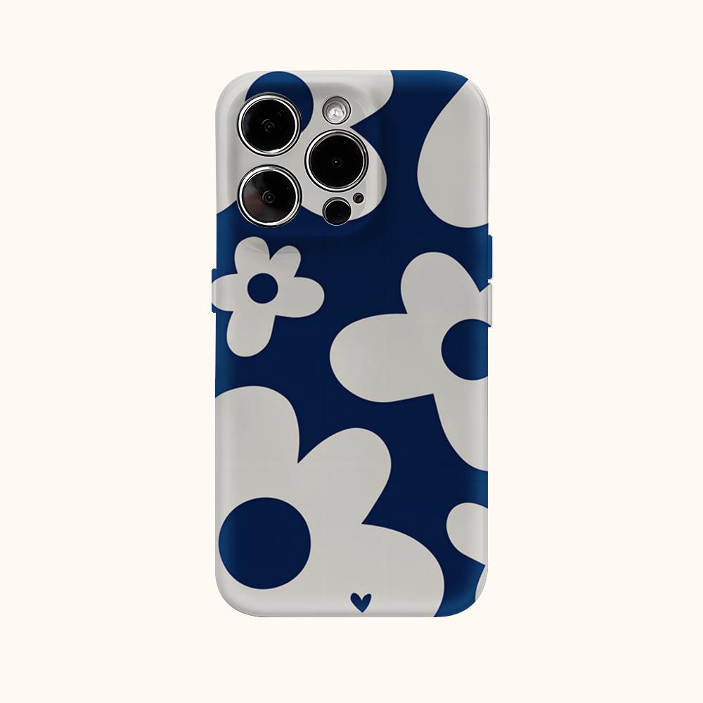 Navy Flower Phone Case for IPhone 17AIR 16E 16 15 14 13 12 11 17 Pro Max Plus Double-layer Back Cover