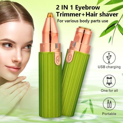 2'si 1 Arada Şarj Edilebilir Elektrikli Kaş Düzeltici Epilatör Kadın Vücut Yüz Ruj Şekli Tüy Alma Mini Ağrısız Jilet Tıraş Makinesi