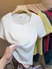 Damen-T-Shirt im französischen Stil für Übergrößen, quadratischer Ausschnitt, bauchkaschierend, schlankmachendes Sommer-Oberteil mit kurzen Ärmeln