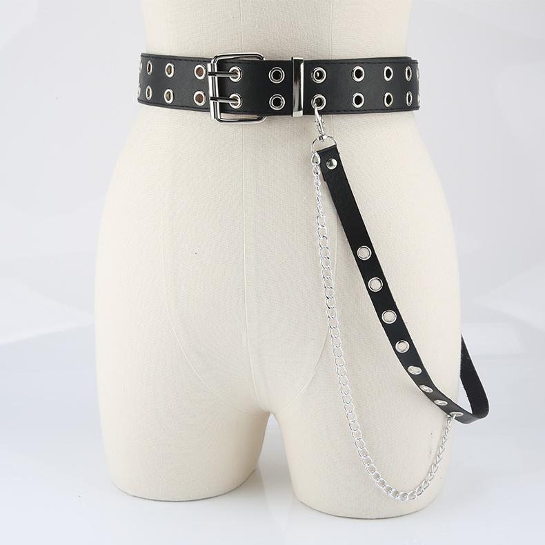 Harajuku Dark Girl Punk Goth Style Double Row Buttonhole Single Row Buttonhole Belt Decorative Jk Waist Chain Strap Cool