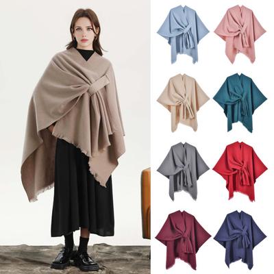 Women Autumn Winter Shawl Double Sides Solid Color Imitation Cashmere Shawl Versatile Scarf Shawl Cardigan