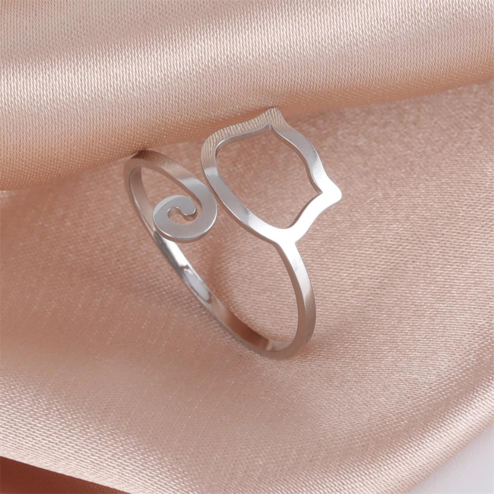 

My Shape Cute Cat Rings Lovely Kitten Stainless Steel Finger Ring for Women Girls Adjustable Size Ring Fashion Jewelry Gifts resizable