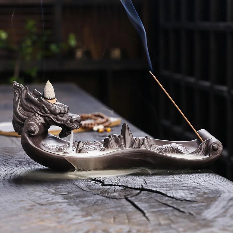 1pc, Purple Clay Handicrafts Dragon Home Ornaments Backflow Incense Burner Incense Stick Holder (Without Incense)