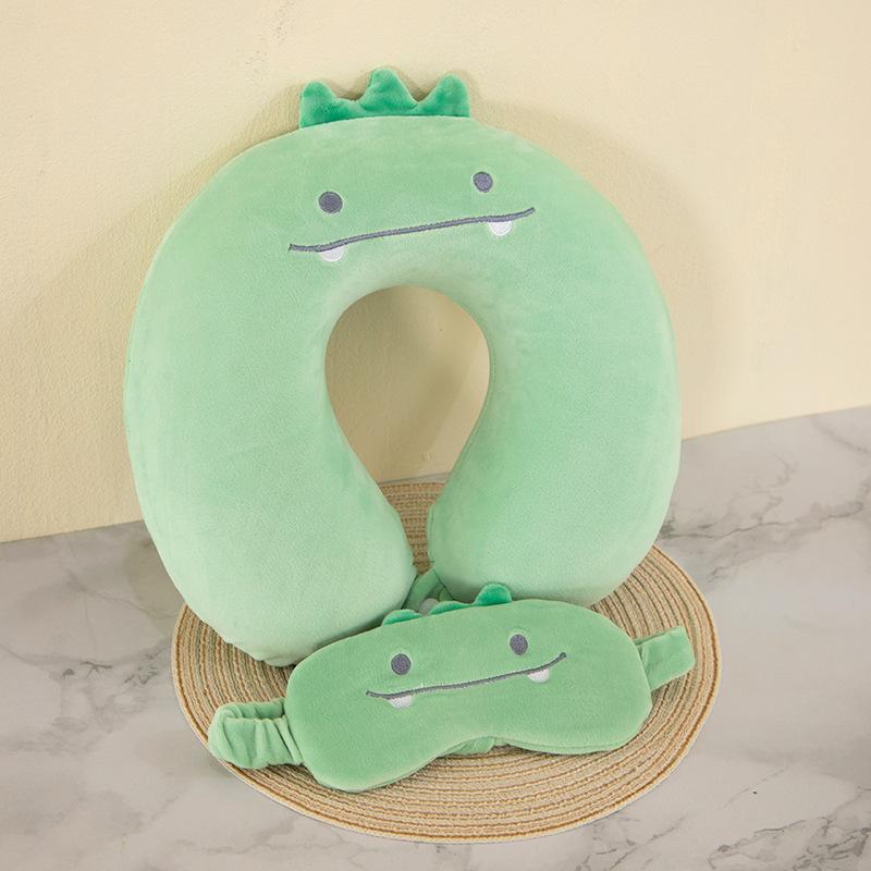 

Мультяшная маска для глаз U-образная подушка Подушка для шеи из пены с памятью с медленным восстановлением Подушка для шеи для путешествий в машине и самолете Подушка для сна в офисе 30x30cm зелёный