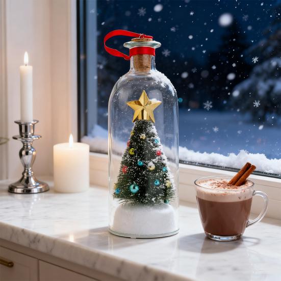 Сообщение в бутылке на елку, записываемое голосом, елочное украшение с воспроизведением, пробка, заснеженная сцена в бутылке, рождественские подарки для сувениров на вечеринку